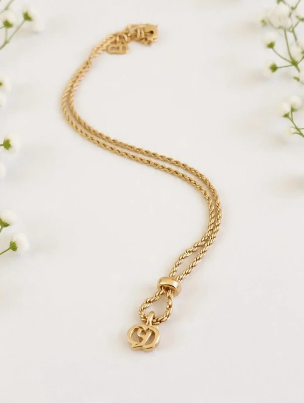 Christian Dior Vintage Gold-Tone CD Knot Necklace ✨